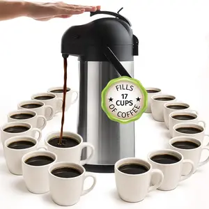 Carafe with Pump - 102oz / 3L Airpot 12 Hours Large Hot Water Carafe, Cocoa Dispenser for Parties - Tea Flask, Insulated Stainless Steel Air Pots for Hot Beverage Dispenser -Coffee Pump