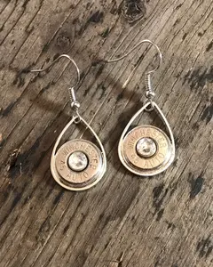 45 caliber silver tear drop bullet earrings