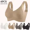 Esselegance FZ 2/4PCS Women's Seamless Wireless Bra Full Coverage Push Up No Underwire Tshirt Women's Solid Wireless Bra, Comfortable Breathable , Softness Lightweight Lingerie for All Seasons Soft Comfortable Breathable Ribbed Push Up Seamless Bra, gift