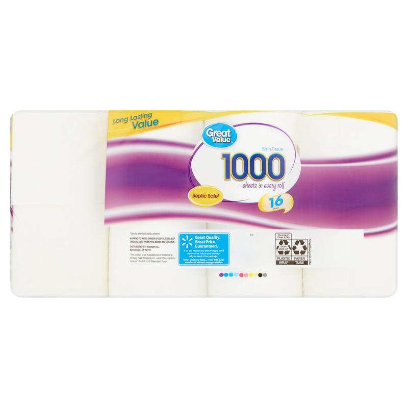 (3 pack) Great Value 1000 Bath Tissue Rolls, 16 Rolls
