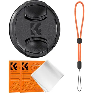 K&F Concept 37mm Lens Cap Cover, 4-in-1 Center Pinch Lens Cover + Anti-Loss Keeper Leash + Microfiber Cleaning Cloth Kits Compatible with Nikon, Canon, Sony, Fujifilm Camera Lenses