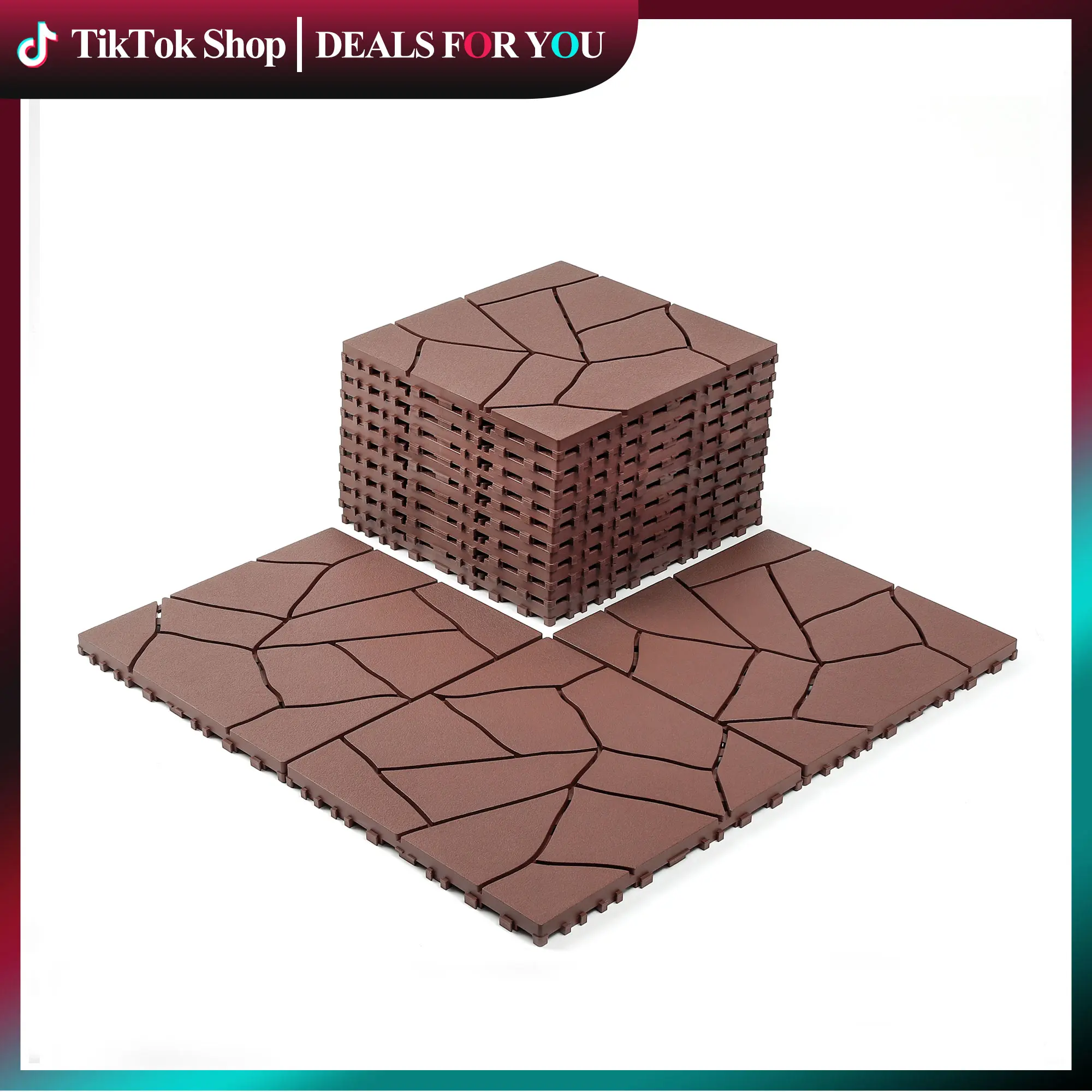 44PCS Stone Style 12*12" Interlocking DeckTiles, DlY indoor/Outdoor forPatio/Poolside/Balcony, Dark Gray,Brown Non Slip Flooring Durable Pvc Material, 12X12 In, Slip-Resistant