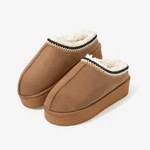 ML Marleylilly Women's Ivory Fleece Platform Moccasins - Cozy Faux Suede & Fur Slippers for Fall - Fluffy Comfort Clogs for Home & Casual Wear