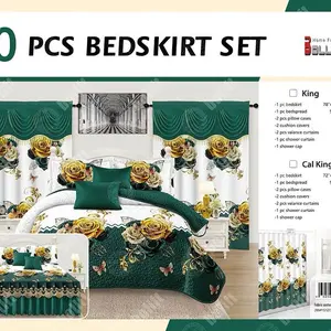 King -1 pc bedskirt -1 pc bedspread -2 pcs pillow cases -2 cushion covers -2 pcs valance curtains - 1 pc shower curtain -1 shower cap 78* ×80*+20* 93°x100* 20"x36 18"x18- 53"x84- 70*×70* -1 pc bedskirt • 1 pc bedspread -2 pcs pillow cases •2 cushion cover