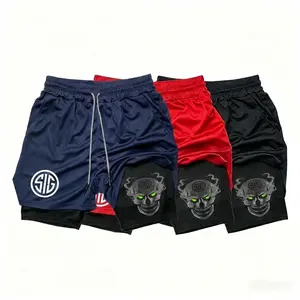 3PC Men 2 in 1 Sports Shorts Liberty Or Death Graphic Streetwear Gym Workout Running Basketball Quick Dry Compression Fathers Day Gift S-5XL