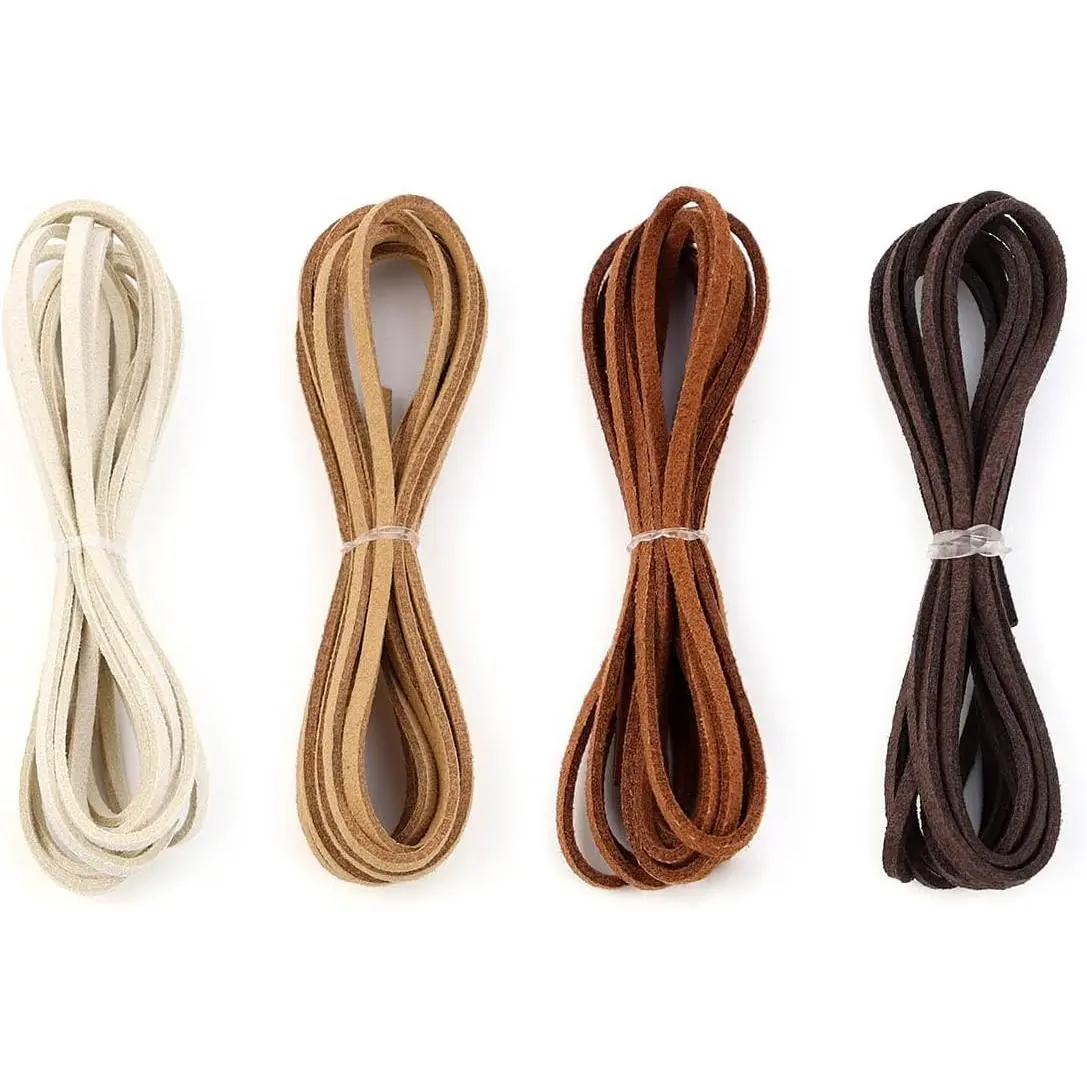 Tenalleys Leather String Suede Cord Leather Cords Rope String for Jewelry Making Necklace Bracelet Art Crafts Beading (4 Colors,3mm x 2.2 Yard)