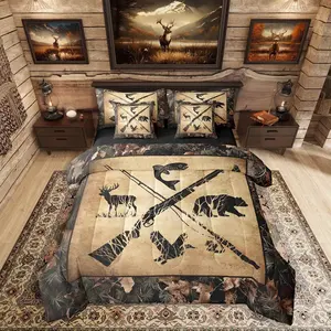 Feelyou 7-Piece Tree Camo Hunting & Fishing Bedding Set - Ultra Soft Microfiber Breathable Decorative Bed-in-A-Bag with Sheets, Multi-Size Woodland Wildlife Bass, Duck, Bear, Deer Themed Comforter Set