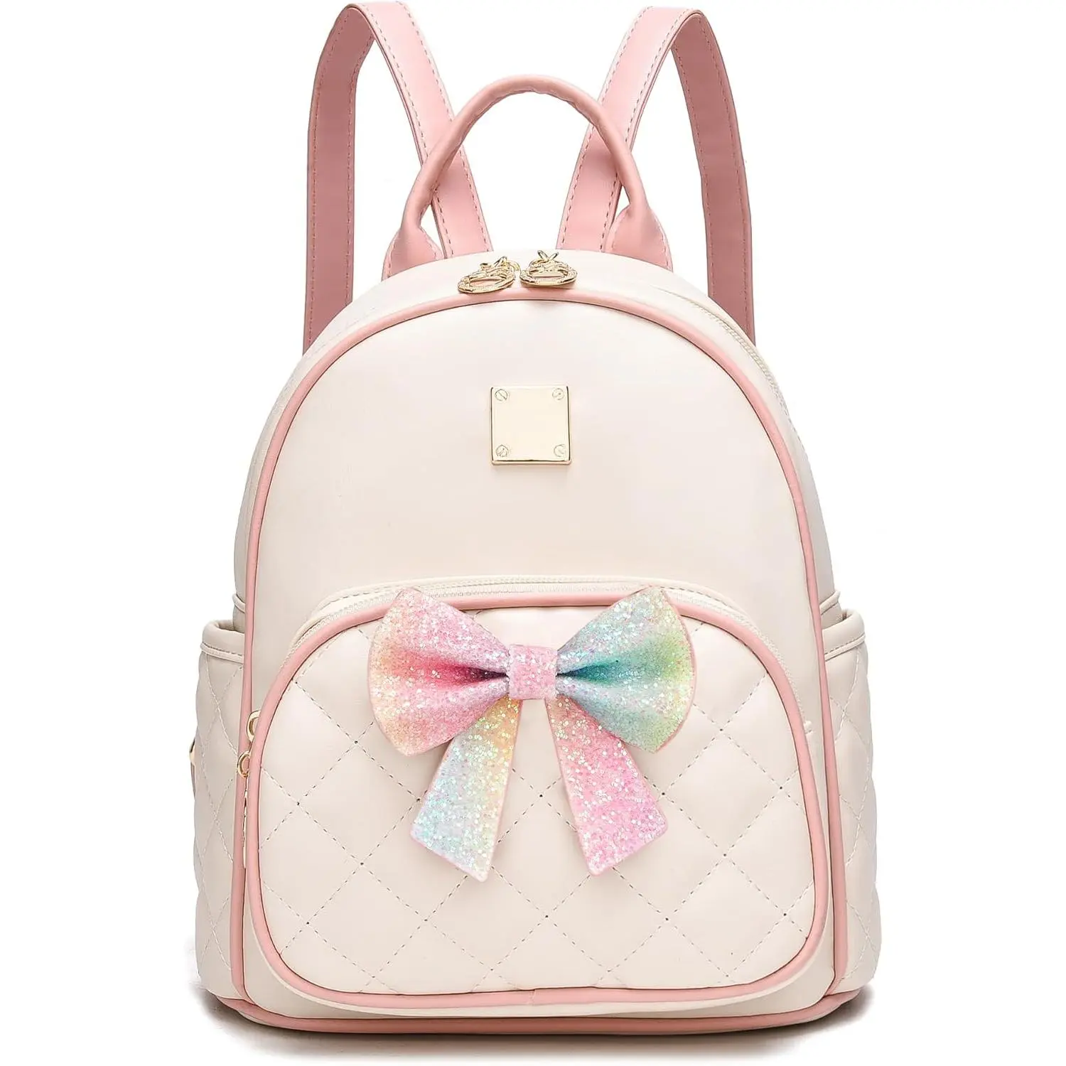 Quilted Leather Backpack for Girls - Mini Bowknot Small Purse, Cute Trendy Pastel Pink Travel Gift (Home Supplies Category)
