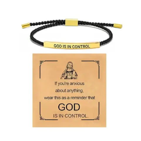Women's Stainless Steel Cuff Bracelet - Engraved "GOD IS IN CONTROL" Reminder, Adjustable, Unique Pattern, Statement Piece, Daily Wear, Meaningful Gift, Thoughtful Birthday Gift, Elegant Costume Jewelry