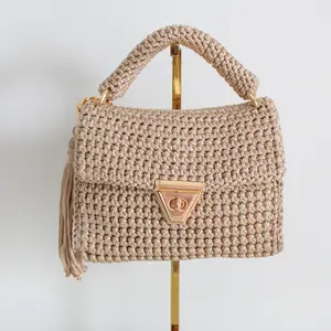 Rectangular Crochet Beige Purse - Handmade Beige Bag