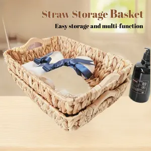 Water Hyacinth Straw Storage Basket, Living Room Kitchen Desktop Rattan Storage Basket, Snack Basket Storage, Organizer Storage