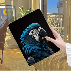 iPad 9.7/10.2/10.9/12.9/Pro 11/10th Gen Case with Built-in Pen Tray - Heavy Duty, Lid-like Cover, Sturdy Tablet Sleeve for iPad Air/Mini/Pro 10th Gen, Blue & Black Parrot Design with Pen Holder, -Slip Grip & Impact-Resistant Cover, Built-in Pen Tray