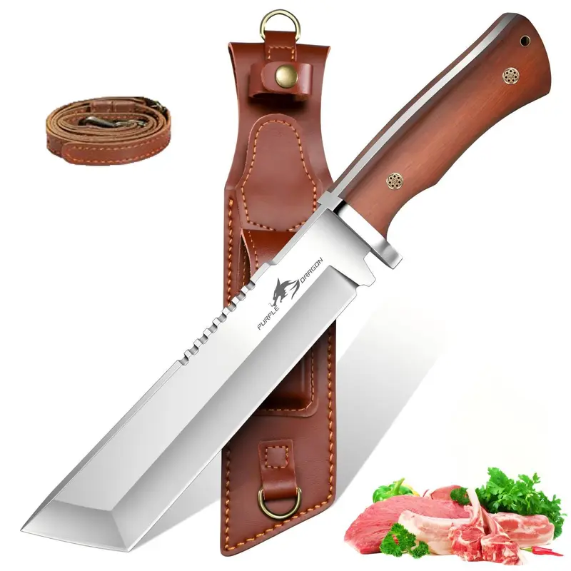 【Summer Sale】Purple Dragon High-Carbon Steel Meat Knife - Full-Tang Core Durable Kitchen Knife, Ergonomic Textured Grip, Reinforced Blade, Bone-Chopping Butchering Tool with Cover for Cooking