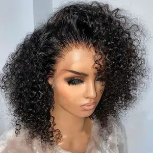 Sway Hair 250% Density Kinky Curly Bob Wig 100% Human Hair 13x4 Curly Wave Lace Front Wig Pre Plucked with Bady Hair Deep Water Curly Wig Brazilian Virgin HD Kinky Curly Short Bob Lace Frontal Wigs Human Hair for Women Wet and Wave Natural Black
