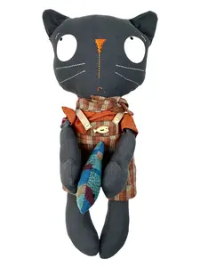 Handcrafted Coco Gray Fabric Cat – Unique Home Decor and Ideal Gift DIY Creative DIY Creative
