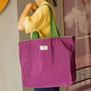 Nylon Shopping Bag, Reusable Eco-Friendly Bag, Large Capacity Foldable Tote, Adjustable Strap, Leak-Proof Design, Compact Storage, Multiple Colors Available