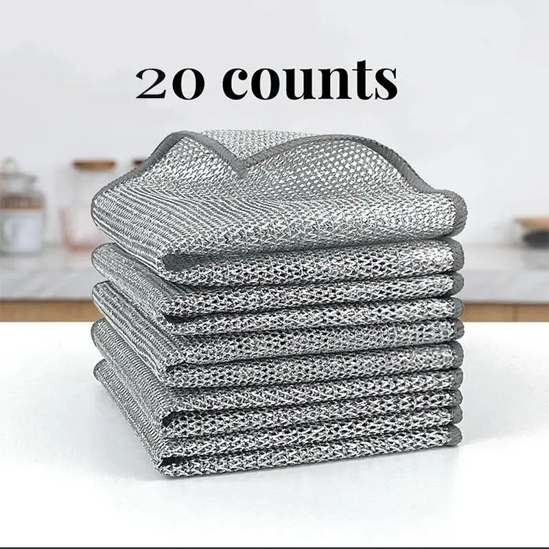 20pcs Single Layer Non Scratch Wire Dishcloth Multipurpose Cleaning Rag for Wet & Dry Dishes Dual-Sided Kitchen Cloth with Mesh Blue - Disposable