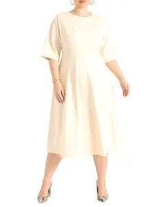 ELOQUII Women's Plus Size Seam Detail Ponte Work Dress