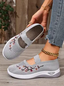Women's Comfortable Embroidered Walking Shoes Mesh, Lightweight Breathable Design, Casual Daily Wear, Fashion Durable Sneakers