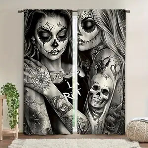 A set of 2 flat printed alphabet curtains with rod bag design for living rooms, bedrooms, kitchens and cafes - improving natural light, softening views, bringing elegance and style (rod not included), short black curtains