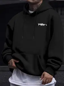 Racing Style Car Element Graphic Print Men's Hoodie, Casual Sports Hoodie, Casual Fitted Pullover for All Seasons, Comfortable and Stylish Menswear, Graphic Hoodies