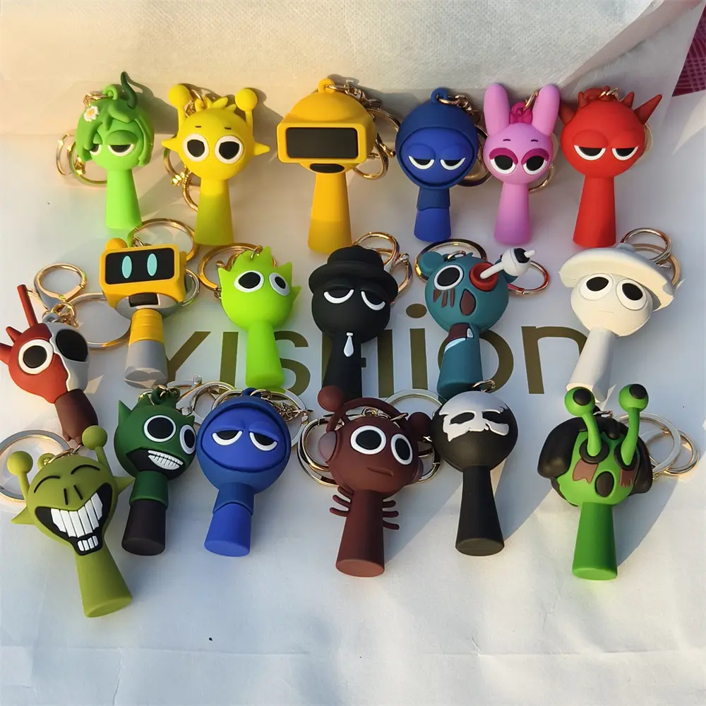 Cartoon Sprunki Keychain Cute Sprunki Oren Raddy Gray Brud Vineria For Girl Boy Bag Pendant Keyring Jewelry Fans Gifts