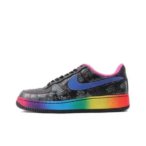 Unisex Full Graffiti Print Rainbow Gradient Sole Fashion Trainers Contrast Blue Badge Pink Collar Slip-Proof Wearproof Unique Street Style Flat Walking Shoes Assorted Hue Choices