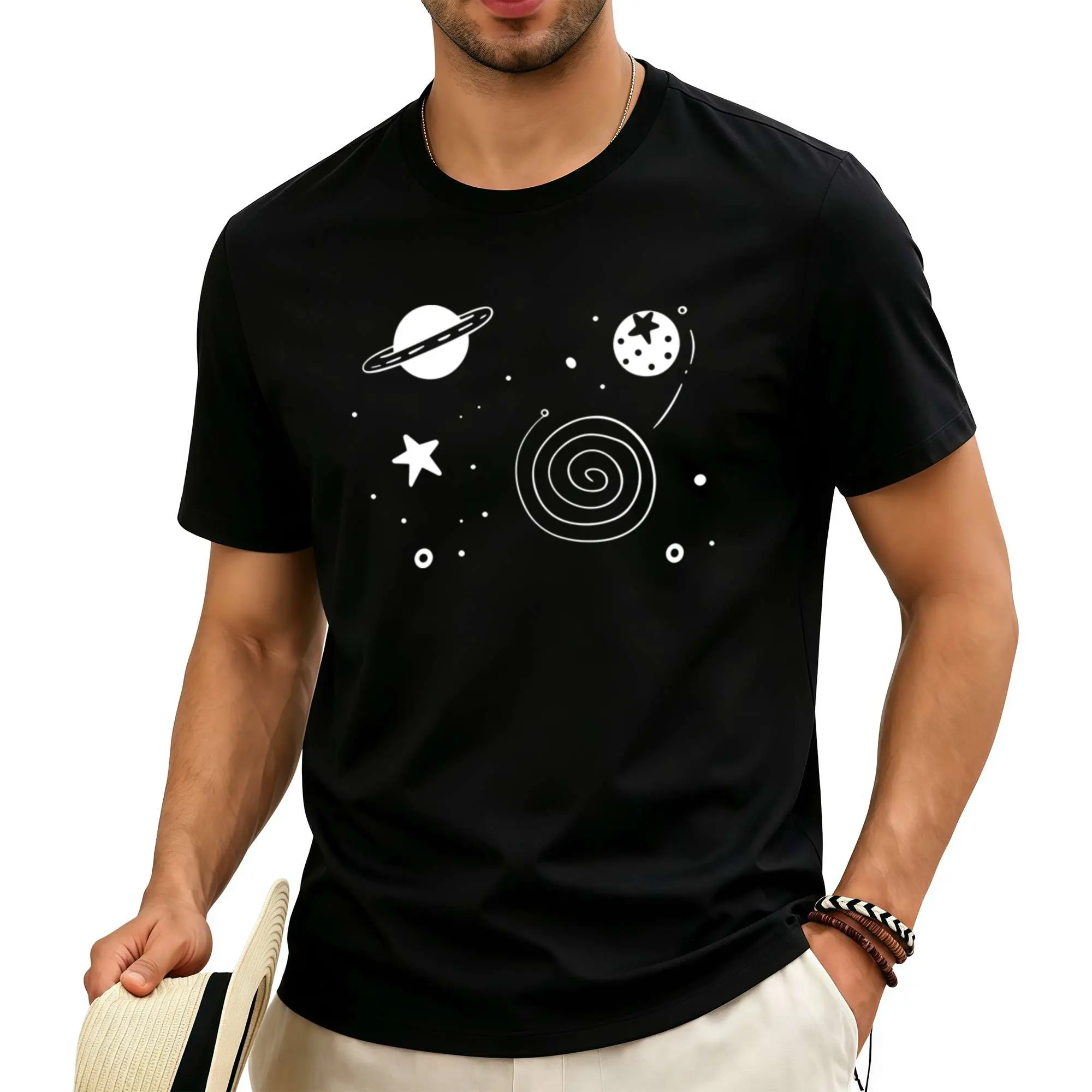 Men'S 100% Graphic T-Shirt - Breathable Soft Lightweight - Planet Star Spiral Dot Orbit - Retro Funny Graphic Casual Short Sleeve Summer Top, Gift for Him