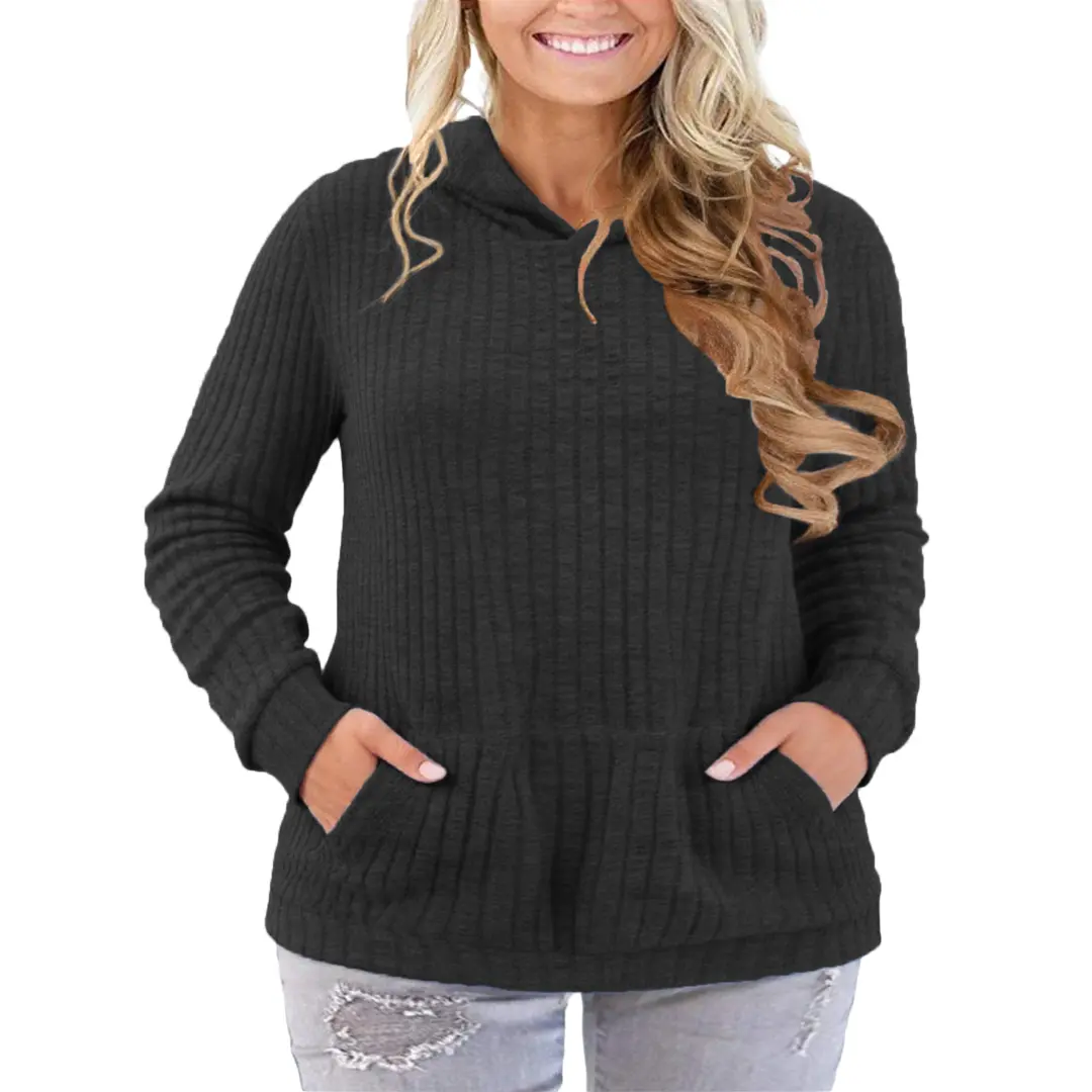 Women's Plus Size Oversize Hooded Pullovers, Casual Long Sleeve Knit Tops with Kangaroo Pocket, Trendy Cute Loose Sweaters