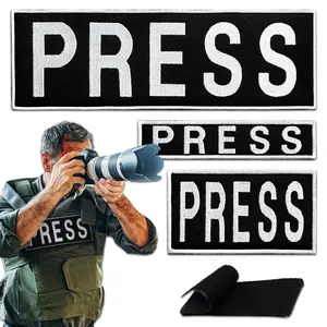 3Pcs Press Patch Set – Black Embroidered Patches for Press Vest & Tactical Gear (Small & Large Sizes)