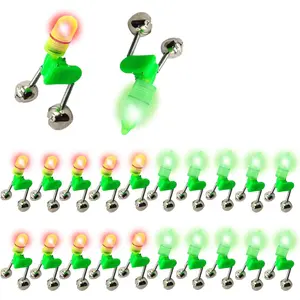 LED Night Fishing Rod Bait Alarm Bell 20pcs with Dual Ring Bells Fishing Indicator Fish Bait Alarm Portable Fishing Accessories Bait Alarm Bell Rod Clip Tip for Fishing(10 Red, 10 Green)