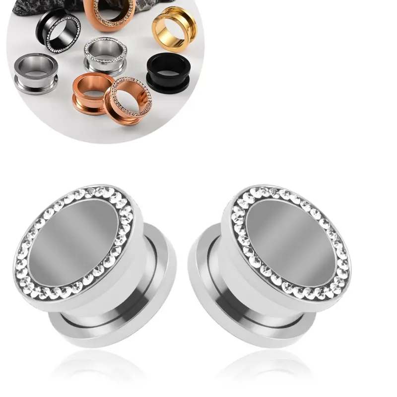 vanku 2pcs Fashionable Stainless Steel Round Ear Gauges, Ear Gauge Tunnels, Pressure Gauge Expander, Body Piercing Jewelry, Women's Ear Studs, Tunnel Cartilage Rings