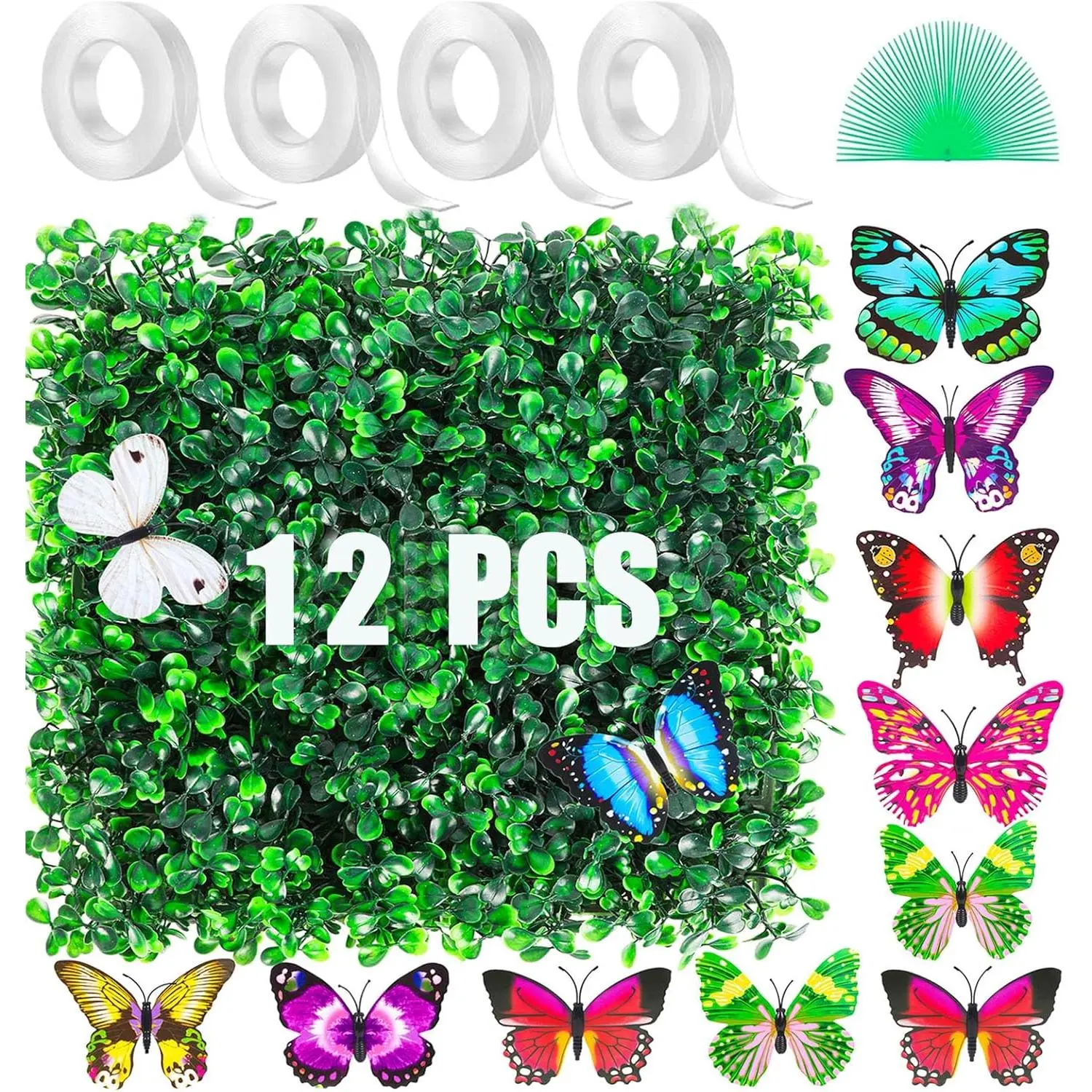 10 X 10 in Artificial Grass Wall Panel Backdrop,UV-Anti Greenery Boxwood PanelsEquipped with Double Sided Adhesive Tape, for Indoor Outdoor Grass Wall Backdrop