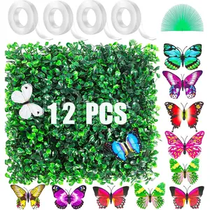 10 X 10 in Artificial Grass Wall Panel Backdrop,UV-Anti Greenery Boxwood PanelsEquipped with Double Sided Adhesive Tape, for Indoor Outdoor Grass Wall Backdrop