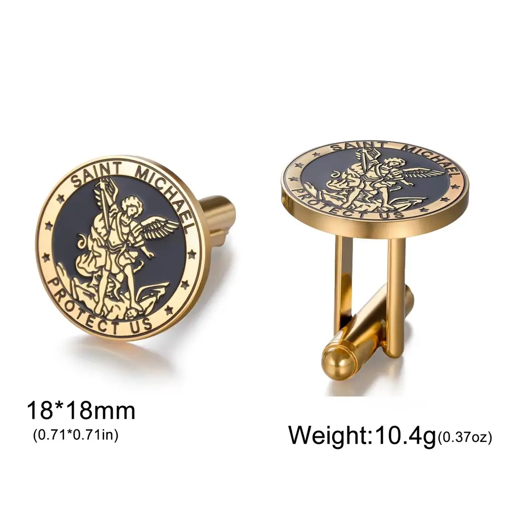Saint Michael Cufflinks Stainless Steel Cufflinks for Men Shirt Suit Classic Cuff Buttons Religious Catholic Protection Jewelry