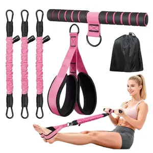 Upgraded Multifunction Pedal Resistance Band with Handle, 3 Tube Adjustable Resistance Bands for Abdomen, Waist, Arm, Core/ABS, Leg Workout - Sit Up Exercise Equipment for Women, Home Workout Equipment