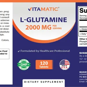 Vitamatic L-Glutamine Amino Protein Dietary Supplement - 2000 mg Per Serving, Supports Muscle Recovery & Fitness - 120 Tablets, Non-GMO, Gluten Free, Made in USA
