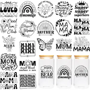 UV DTF Cup Wraps - 20 Sheet Mom UV DTF Transfer Stickers, Mama UVDTF Cup Wraps for 16 oz Glass,  Mom Black Waterproof Transfer Sticker, DIY Crafts, Decal Sticker