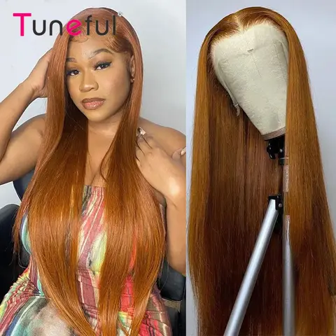 Tuneful 13x6 Ginger Blonde Lace Front Wigs Human Hair 180% Density Colored HD Transparent Lace Frontal Wigs Pre Plucked Straight Human Hair Wig