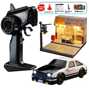 AE86 Micro-Scale 4WD Drift Racer High-Speed Full-Proportional RC Car with Steering Servo LED Lights & USB Charging Compact Desktop Toy Gift for Boys