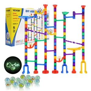 【Spotlight Day】VEVOR Marble Run Set, 145 Piece Marble Maze Building Block Brain Game, with 5 Glow in the Dark Marbles + 40 Glass Marbles, Educational Learning Race Track STEM Toys, for Kids, Boys, Girls Ages 3 +