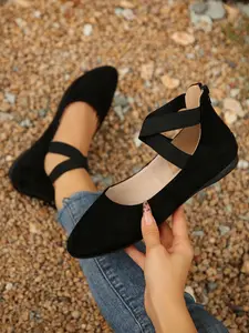 Women's Solid Color Cross Ankle Strap Ballet Flats, Soft Sole Flats, Casual Comfortable Flat Shoes for Daily Wear, Lightweight Breathable Shoes for All Seasons
