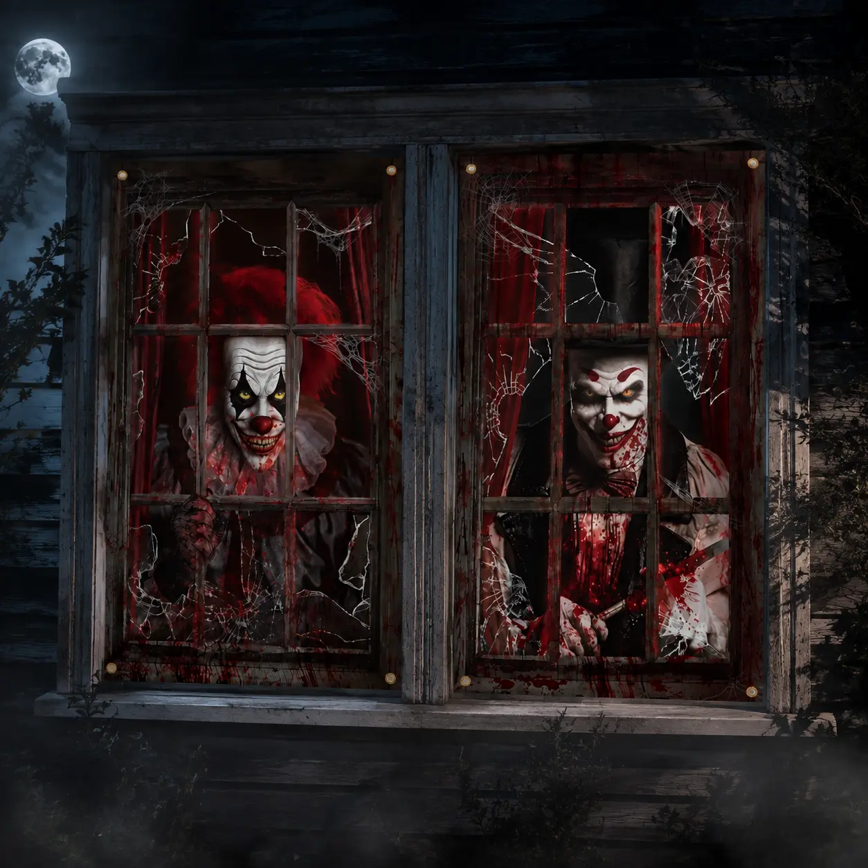 Halloween Window Decorations, Scary Clown Window Curtain with Cracked Glass Effect, Horror Haunted House Window Cover, Spooky Party Supplies for Home Indoor Outdoor Decor