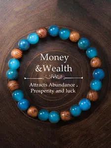 Health Wealth Bracelet, Handmade Aquamarine Hematite Color Block Beaded Jewelry, Unisex Fashion Accessory for Daily Wear