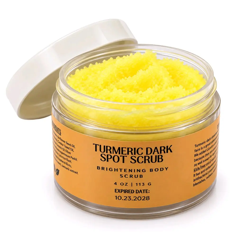 Organic Turmeric Sugar Scrub with All-Natural Oils - Gentle Exfoliating Dead Skin Treatment, Brightens Skin, Dark Spot Care for Face & Body (No Harsh Chemicals, Single Item) Cleansing Smoother Skin Repair