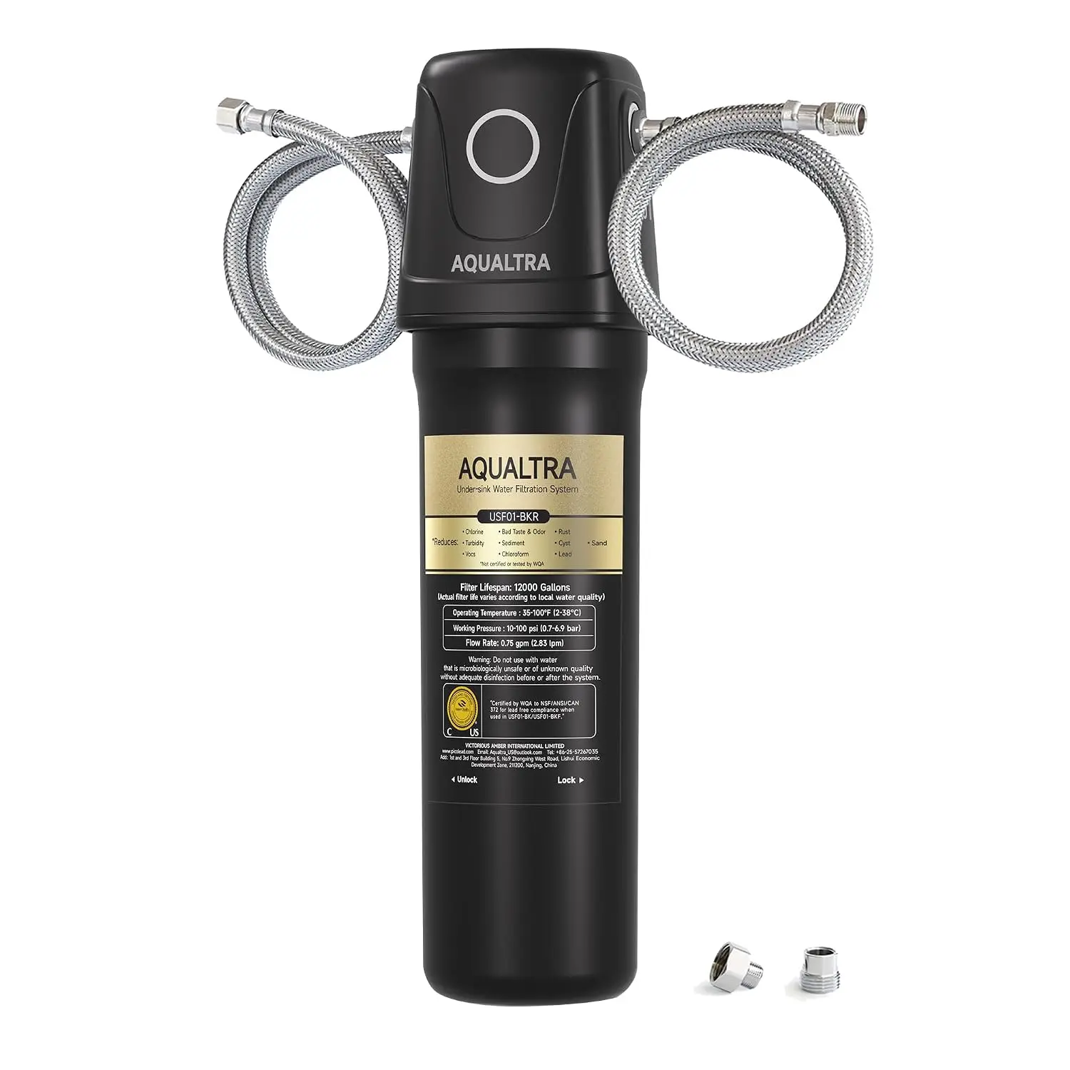 AQUALTRA Under Sink Water Filter System, 12K Gal, NSF/ANSI/CAN 372 Certified, Reduces PFOA, PFOS, Chlorine, Lead, Mercury, Chloramine, Fluoride, Microplastics Particles, Bad Taste & Odor