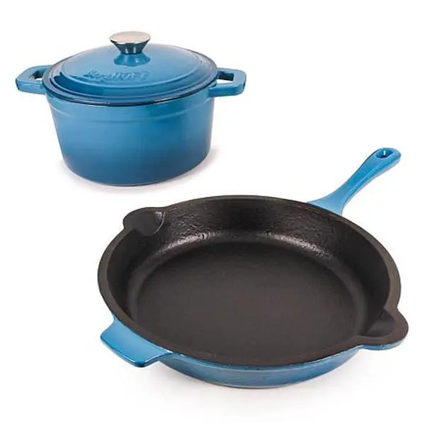 BergHoff Neo 3pc Cast Iron Set - 3Qt Dutch Oven & Fry Pan - Blue