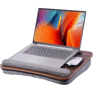 Office Lap Desk with Wrist Rest Laptop Bed Desk for Notebook, Laptop, Tablet, Lap Stand with Tablet, Phone Holder Fits Up to 14 Inch Laptops (Brown)