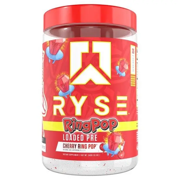 RYSE x Kool-Aid Dietary Loaded Pre-Workout Carbohydrate Supplement - Cherry Ring Pop Flavor, 25 Servings, 300mg Caffeine