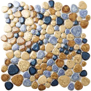 Glazed Blue Mosaic Ceramic Pebble Porcelain Tile Swimming Pool Bath Shower Wall Flooring Tile TSTGPT001 (5 Square )